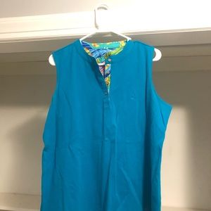 Caribbean Joe Sleeveless Top XL Teal/Blue Smoke Free Home 24in long